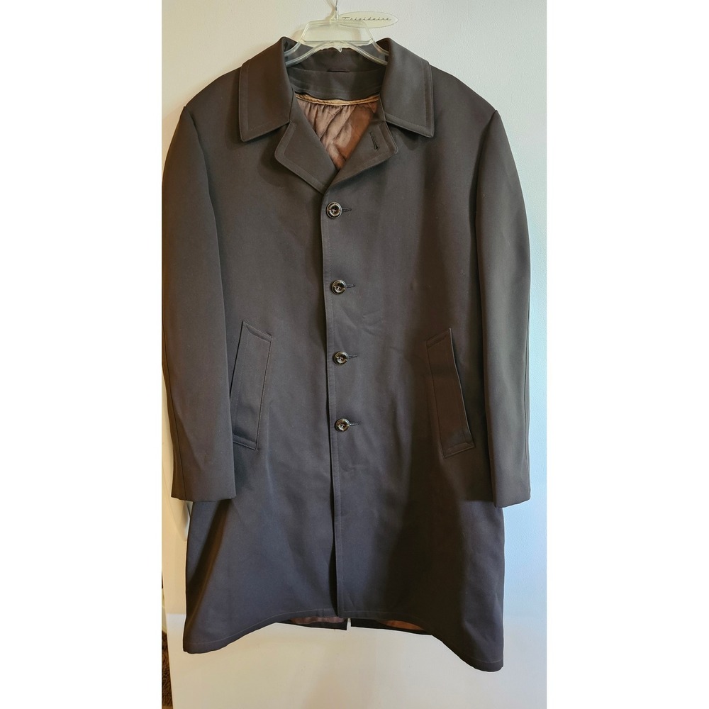 Vintage Crownwear Cresbury's Brown Overcoat‎ Removable Plaid Liner Mens 40 Reg